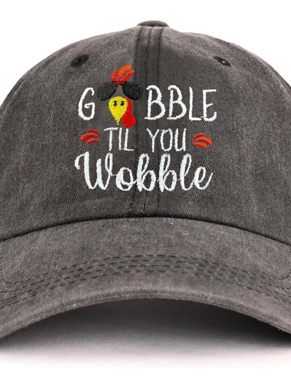 Women's Embroidery Adjustable Washed Distressed Trucker Hat Thanksgiving Turkey